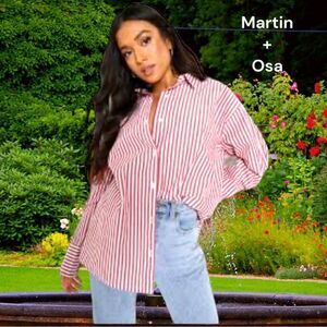 Martin + Osa fitted style red and white striped blouse.